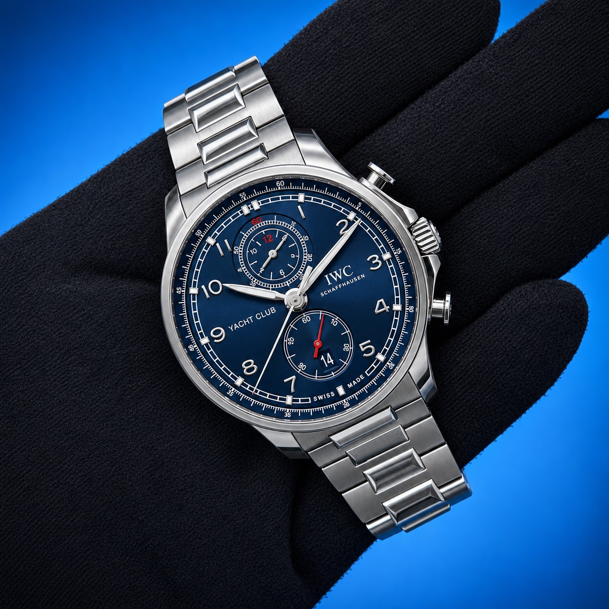 13 64 - Genco Timepieces IWC Portugieser Yacht Club Chronograph | Blue Dial | Stainless Steel Bracelet | Ref. IW390701 | Full Set - Image 11