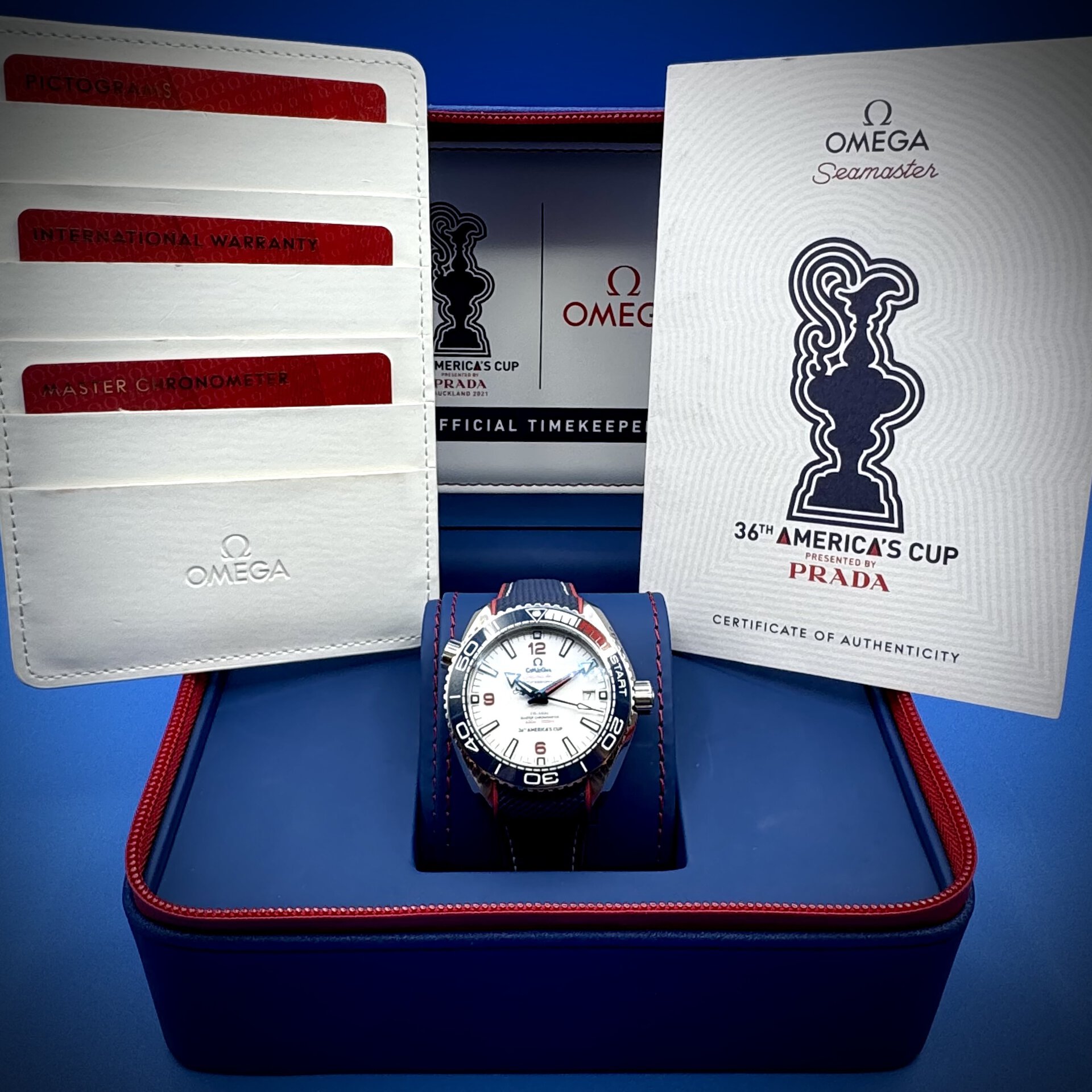 17 24 - Genco Timepieces 2021 Omega Seamaster Planet Ocean 600M America's Cup L.E. 43.5MM White Dial Rubber Strap Reference 215.32.43.21.04.001 - Image 18