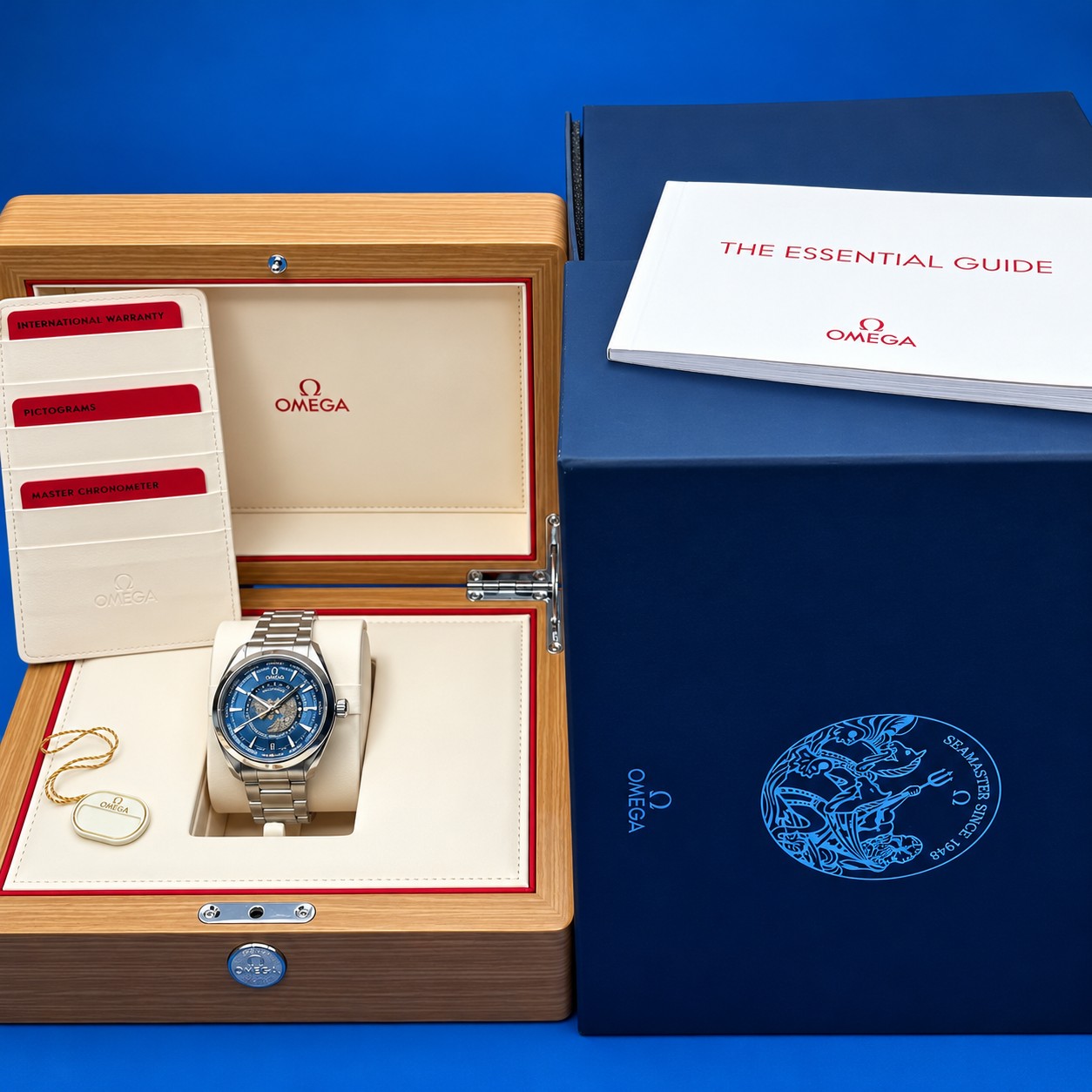 19a 1 - Genco Timepieces OMEGA Seamaster Aqua Terra Worldtimer 43MM Summer Blue Dial Steel 220.10.43.22.03.002 | Full Set - Image 17