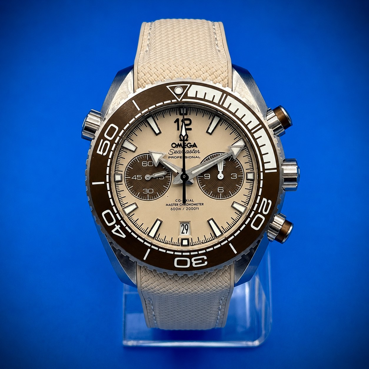1C - Genco Timepieces OMEGA Seamaster Planet Ocean 600M Chronograph Reference 215.32.46.51.09.001 | Beige Dial | Brown Ceramic Bezel - Image 3