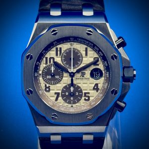 Audemars Piguet Royal Oak Offshore Safari Chronograph 42MM | Ivory Dial | Brown Leather Strap | Ref. 26470ST.OO.A801CR.01 | WATCH ONLY
