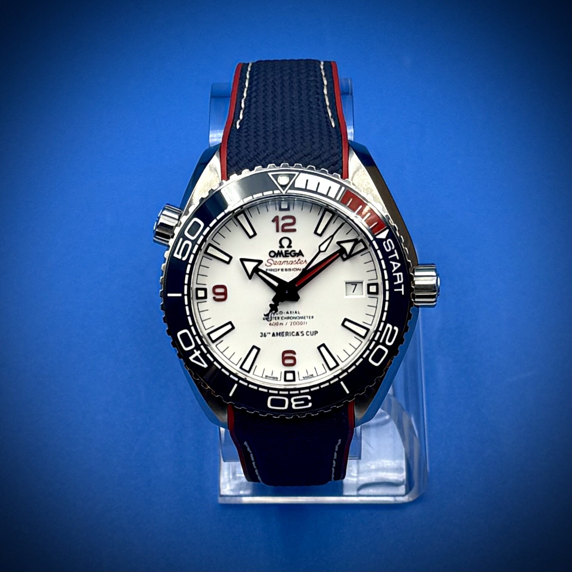 2 29 - Genco Timepieces 2021 Omega Seamaster Planet Ocean 600M America's Cup L.E. 43.5MM White Dial Rubber Strap Reference 215.32.43.21.04.001 - Image 3