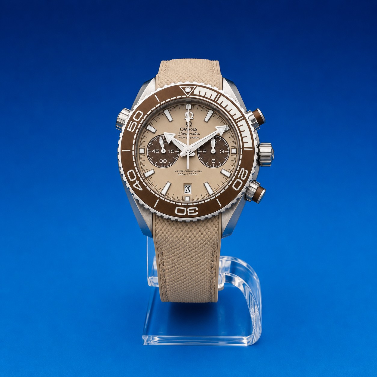 2 38 - Genco Timepieces OMEGA Seamaster Planet Ocean 600M Chronograph Reference 215.32.46.51.09.001 | Beige Dial | Brown Ceramic Bezel - Image 5