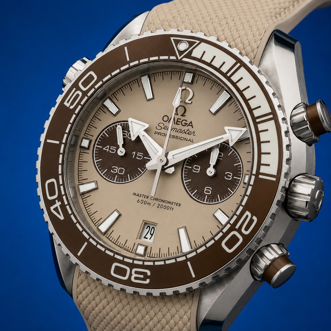 3 37 - Genco Timepieces OMEGA Seamaster Planet Ocean 600M Chronograph Reference 215.32.46.51.09.001 | Beige Dial | Brown Ceramic Bezel - Image 4